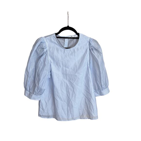 Samsoe Samsoe Blue White Celestine Gingham Cotton Silk Blouse Top Size Medium - Picture 4 of 11
